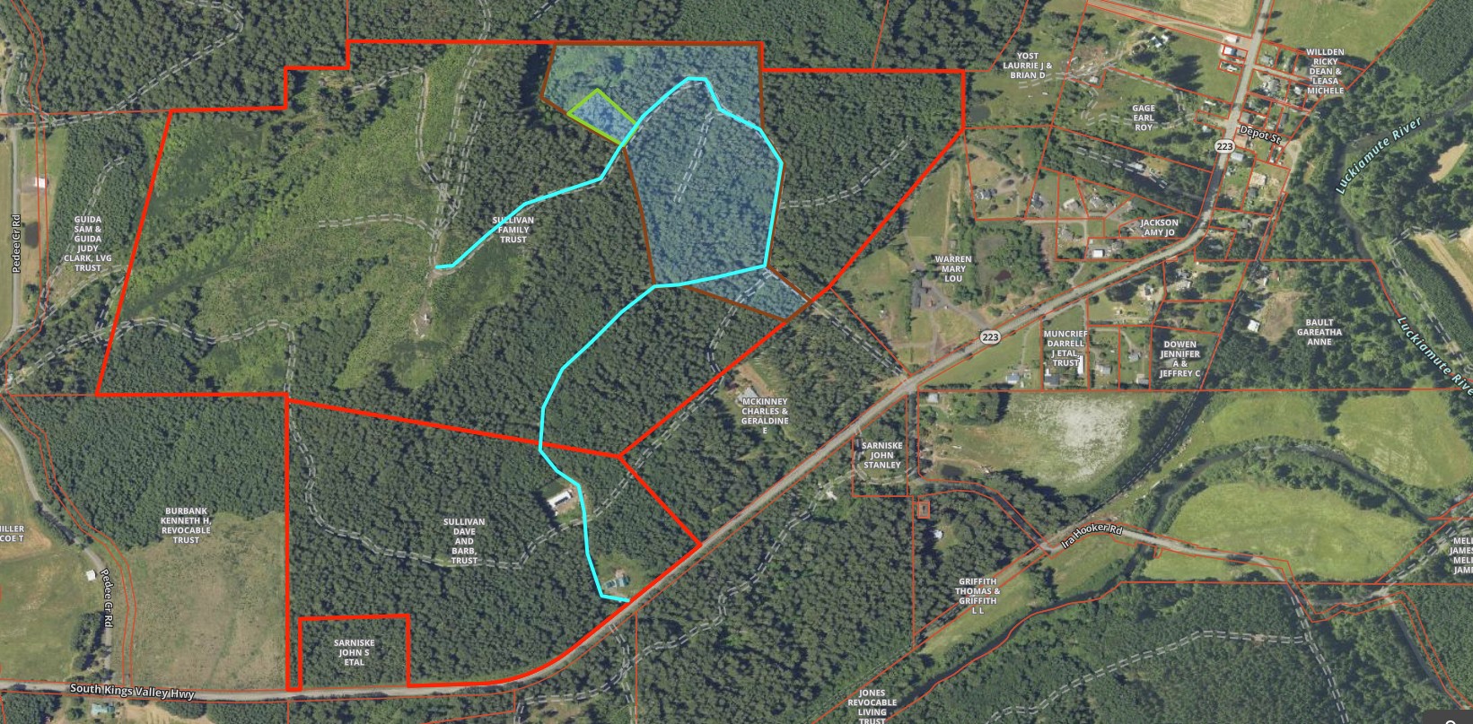 Map of the approximately 18-acre 2025 harvest area on the Sullivan Family Tree Farm